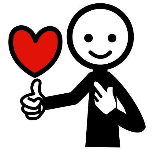 ARASAAC symbol for 'like': a person holding a heart and giving a thumbs-up.